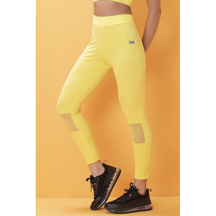 

Clovia Snug Fit Active Tights in Yellow with Reflective Sticker - AB0067A02, Light yellow