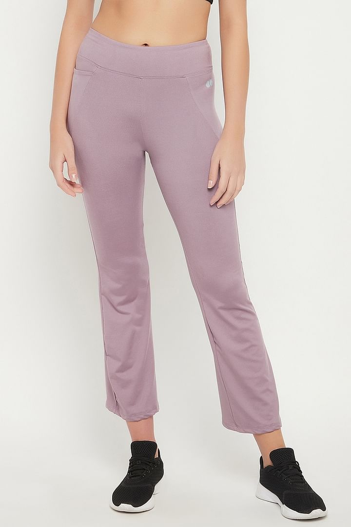 Buy High Waist Flared Yoga Pants in Mauve with Side Pocket Online