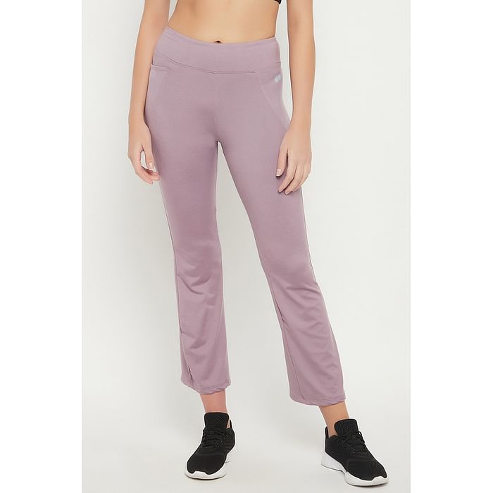 

Clovia High Waist Flared Yoga Pants in Mauve with Side Pocket - AB0090P12, Lavender