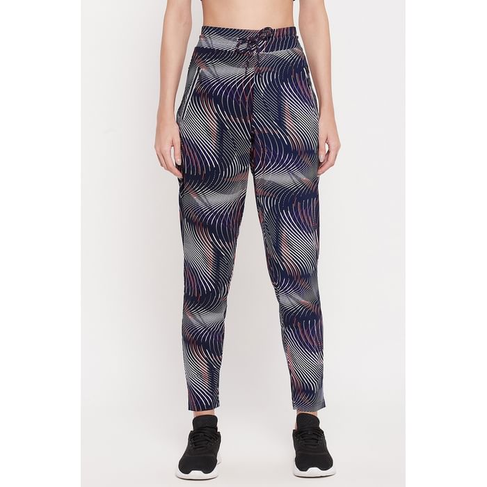 

Clovia Snug Fit Abstract Print Active Track Pants in Navy - AB0092P08