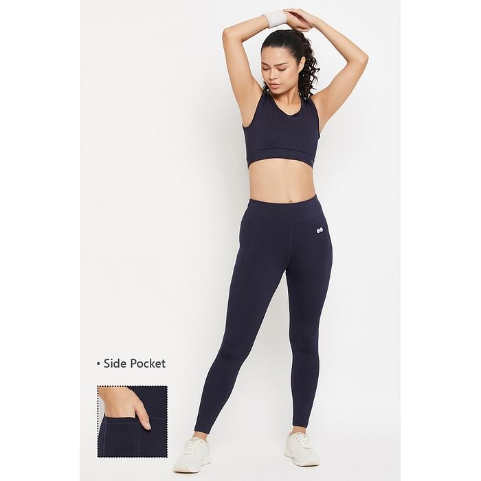 

Clovia High Rise Active Tights in Navy with Side Pocket - AB0100F08