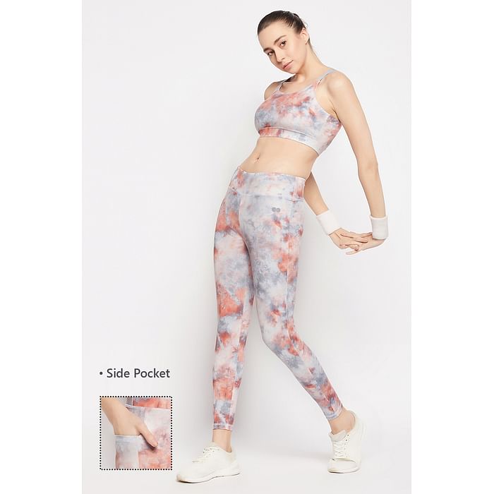 

Clovia High Rise Tie-Dye Print Active Tights in Grey with Side Pocket - AB0101P05, Dark grey