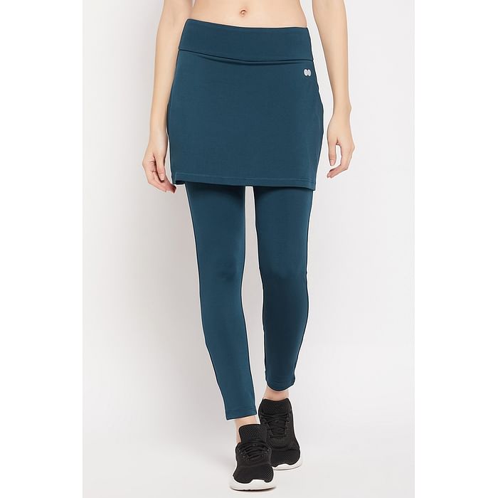 

Clovia Snug-Fit High Rise Active Skirt with Attached Tights in Teal Blue - AB0117P36