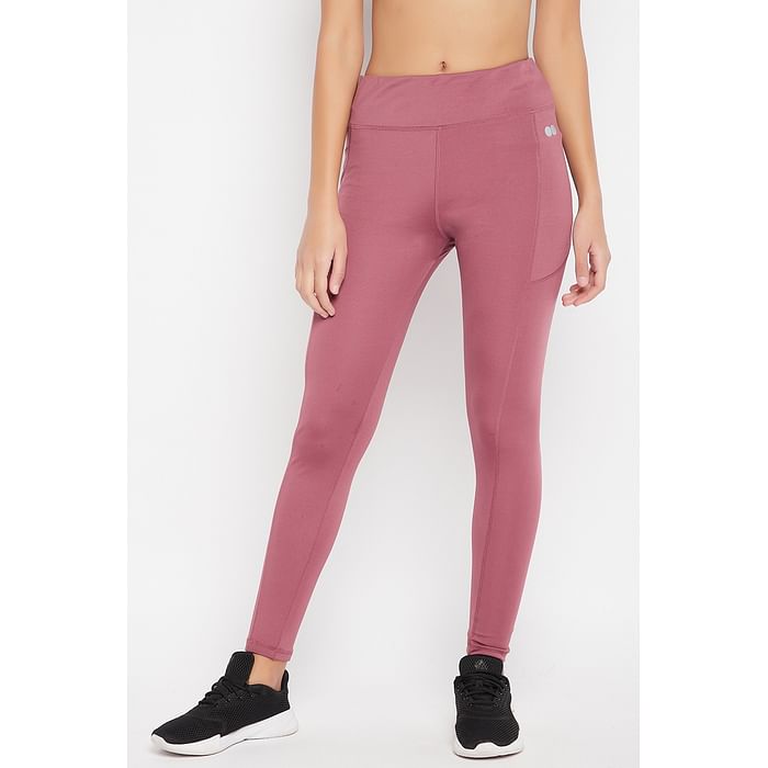 

Clovia High-Rise Ankle-Length Active Tights in Mauve with Side Pocket - AB0120P14, Pink