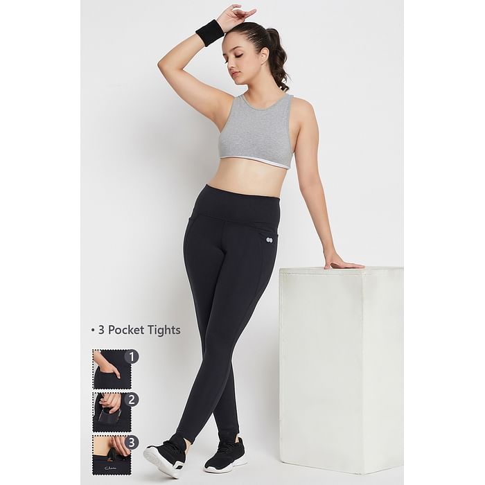 

Clovia High Rise 3-Pocket Active Tights in Black - AB0223P13