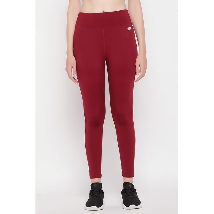 

Clovia High-Rise Active Tights in Maroon with Side Pocket - AB5200P09