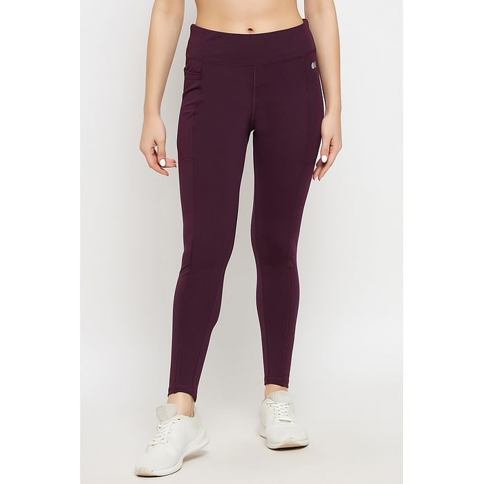 

Clovia High-Rise Active Tights in Purple with Side Pocket - AB5200P15