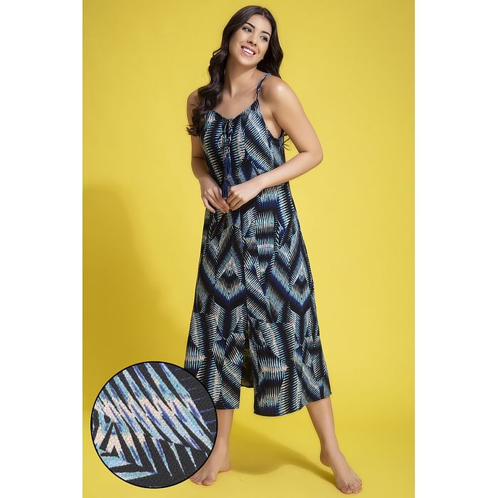 

Clovia Abstract Print Resortwear Long Maxi in Navy - Crepe - RW0055P08