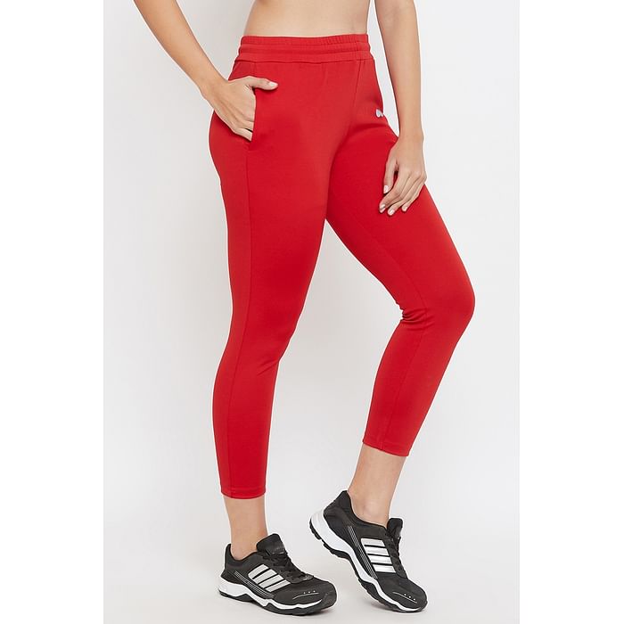 

Clovia Snug Fit High Rise Active Tights in Red with Side Pockets - AB0048P04