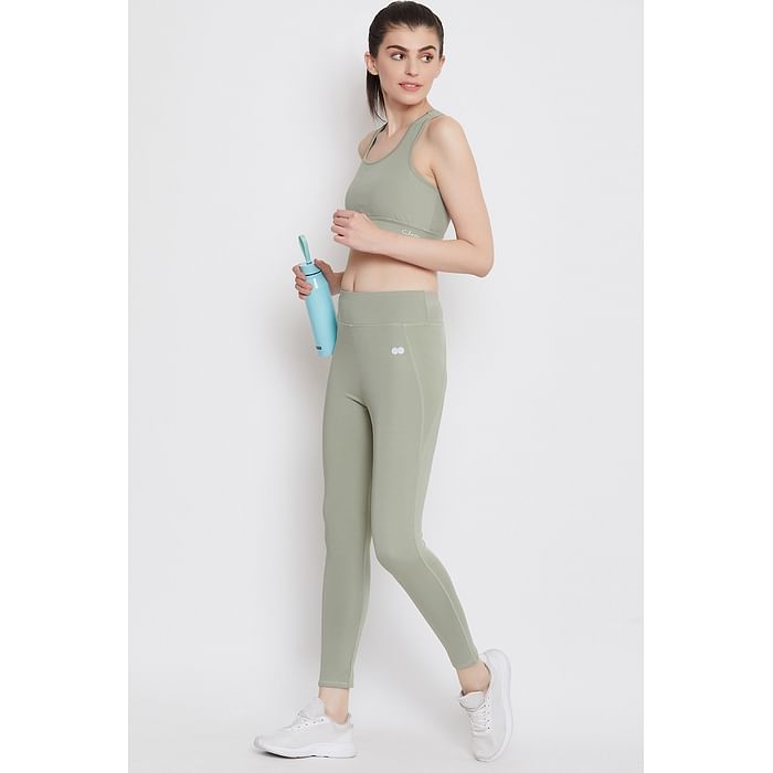 

Clovia Activewear Ankle Length Tights in Sage Green - AB0042P11, Light green