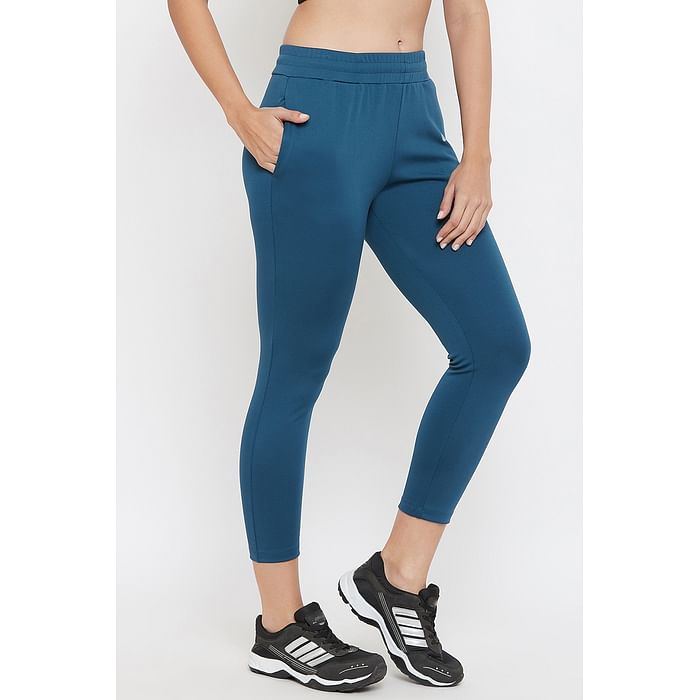 

Clovia Snug Fit High Rise Active Tights in Teal with Side Pockets - AB0048P17, Dark green