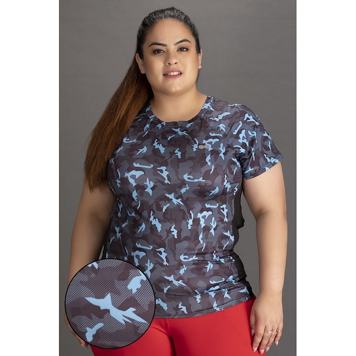 

Clovia Activewear Camouflage Print Top in Multicolour - AT0128P08, Navy