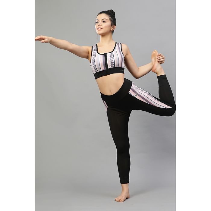 

Clovia Medium Impact Racerback Sports Bra & Tights in Black - ASC042P13