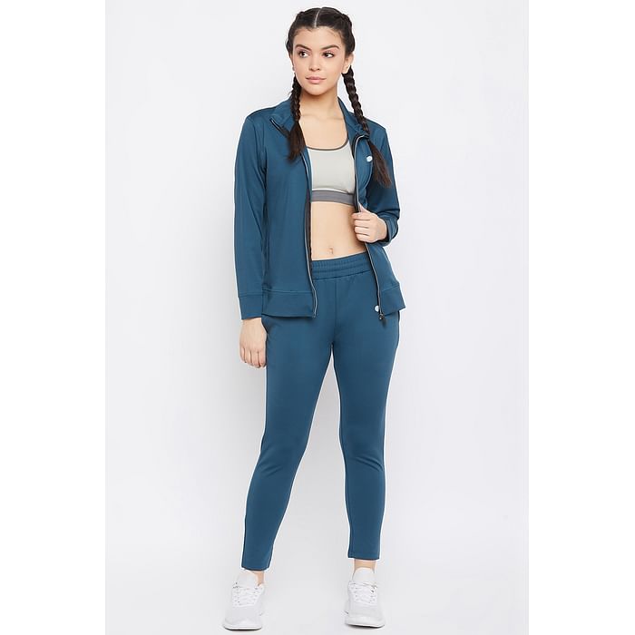 

Clovia Activewear Jacket & Ankle-Length Tights in Teal - ASC048P17, Dark green