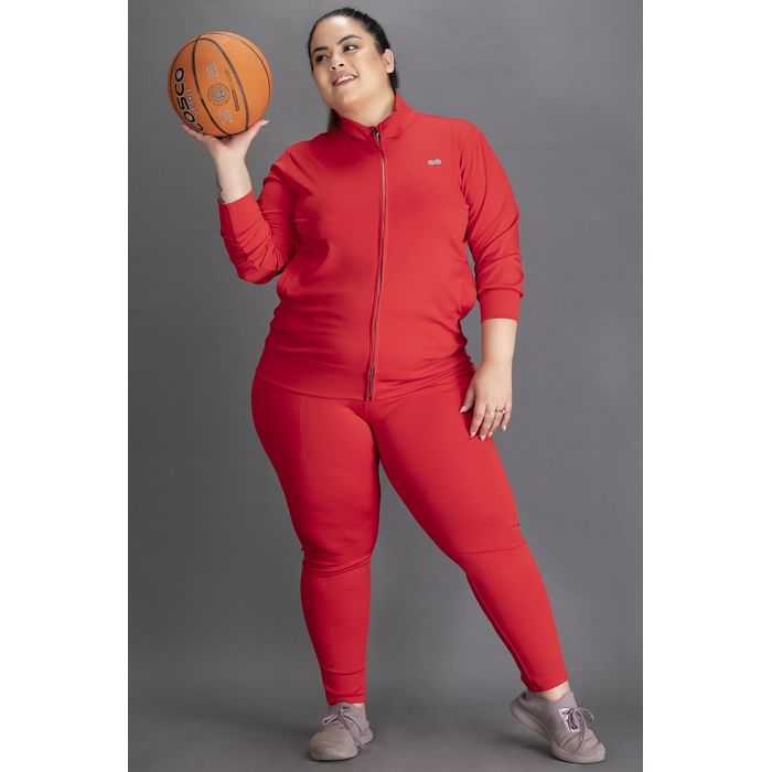 

Clovia Activewear Jacket & Ankle-Length Tights in Red - ASC048P04