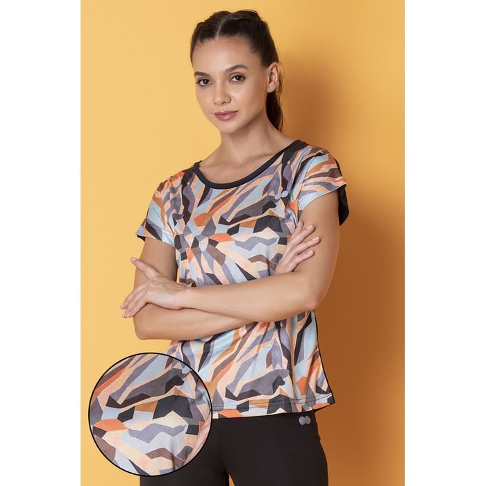 

Clovia Comfort Fit Active Printed T-shirt in Multicolour - AT0130P13, Black