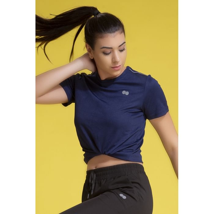 

Clovia Activewear T-shirt in Navy with Reflector Piping - AT0112S08