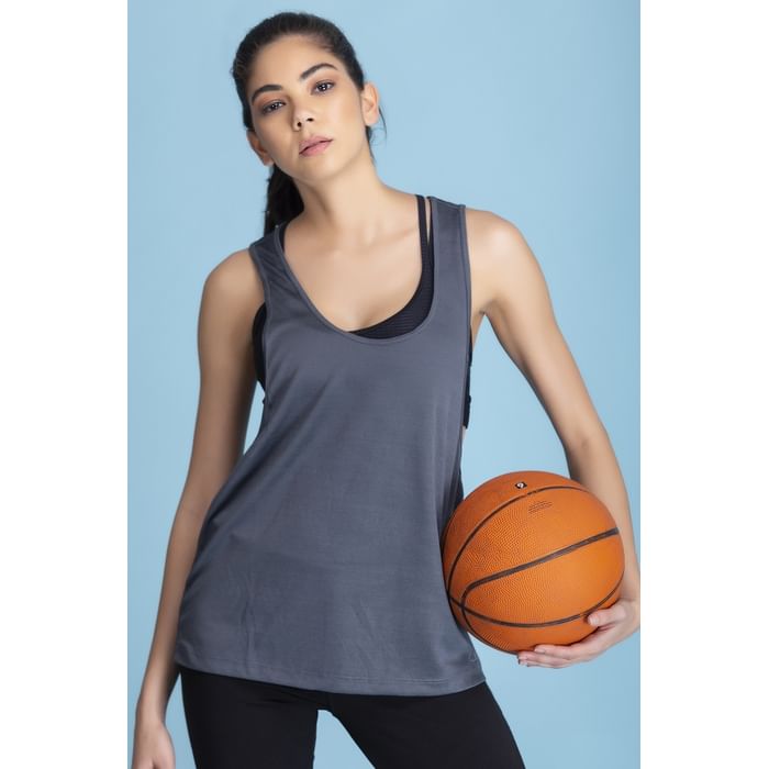 

Clovia Activewear Muscle Tank Top in Dark Grey - AT0082P01, Light grey