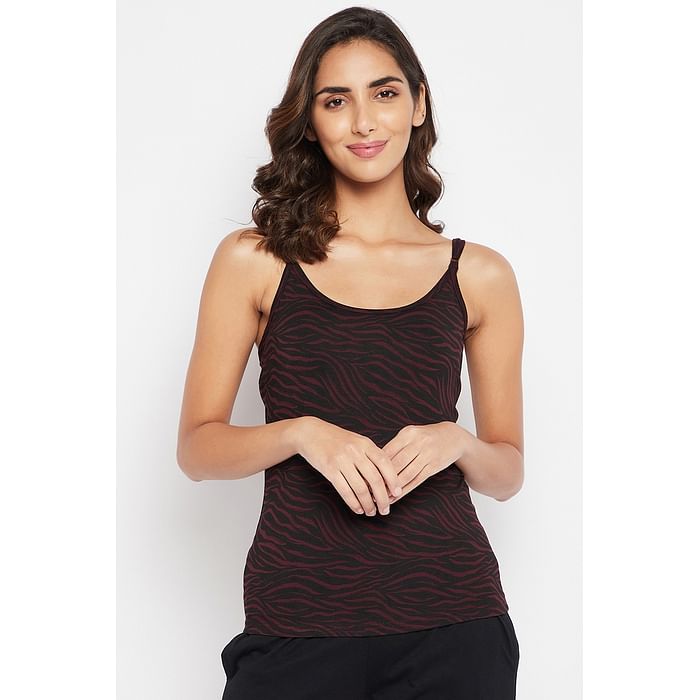 

Clovia Animal Print Camisole in Maroon - Cotton - CM0012P09