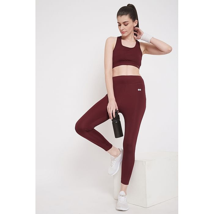 

Clovia Medium Impact Padded Sports Bra & Tights in Maroon - ASC042A09