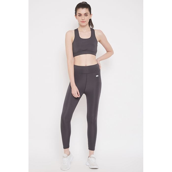 

Clovia Medium Impact Padded Sports Bra with Tights Dark Grey - ASC042P05
