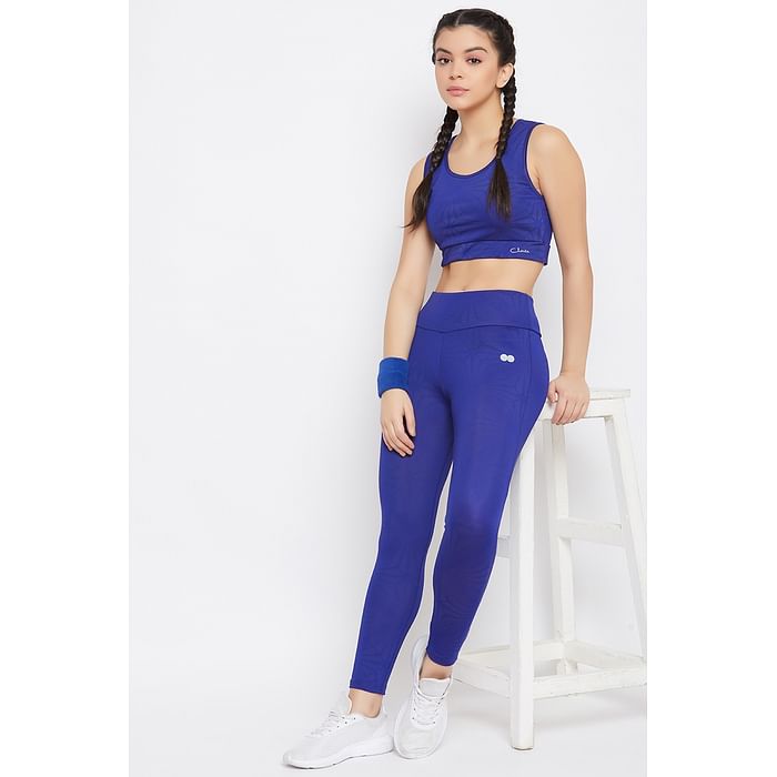 

Clovia Medium Impact Padded Sports Bra & Tights in Electric Blue - ASC048A08, Navy