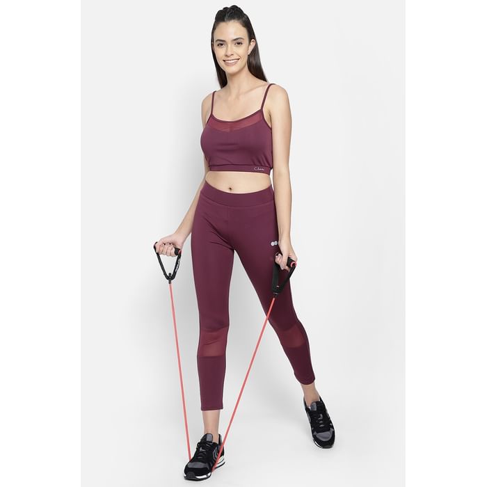 

Clovia Comfort-Fit Active Crop Top & Snug Fit Active Tights in Wine Colour - ASC067P09, Maroon