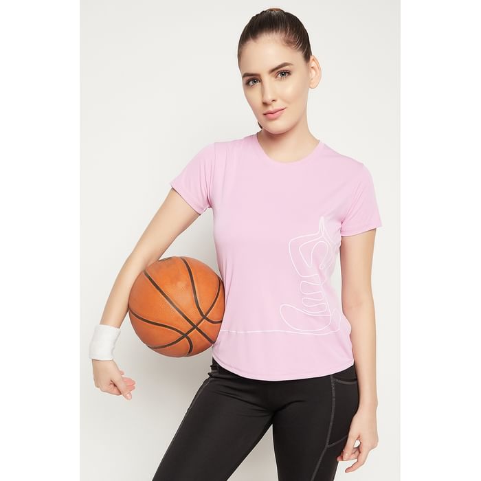 

Clovia Comfort-Fit Abstract Figure Print Active T-shirt in Lilac - AT0112A12, Lavender