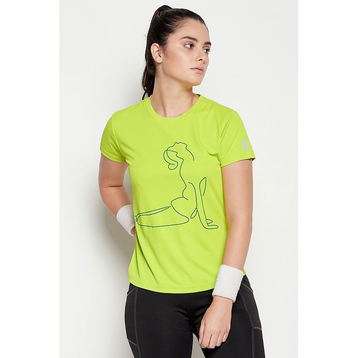 

Clovia Comfort Fit Active Printed T-shirt in Lime Green - AT0112B11, Light green