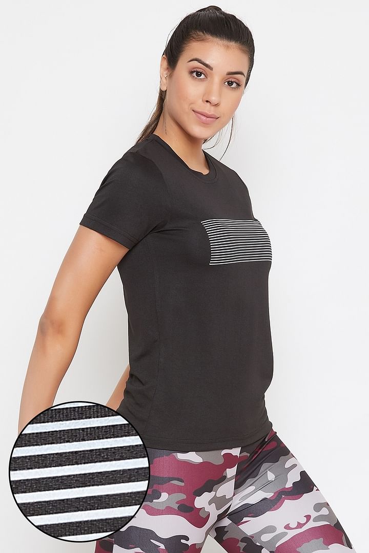 Buy Comfort Fit Reflector Stripes Active T-shirt in Black Online
