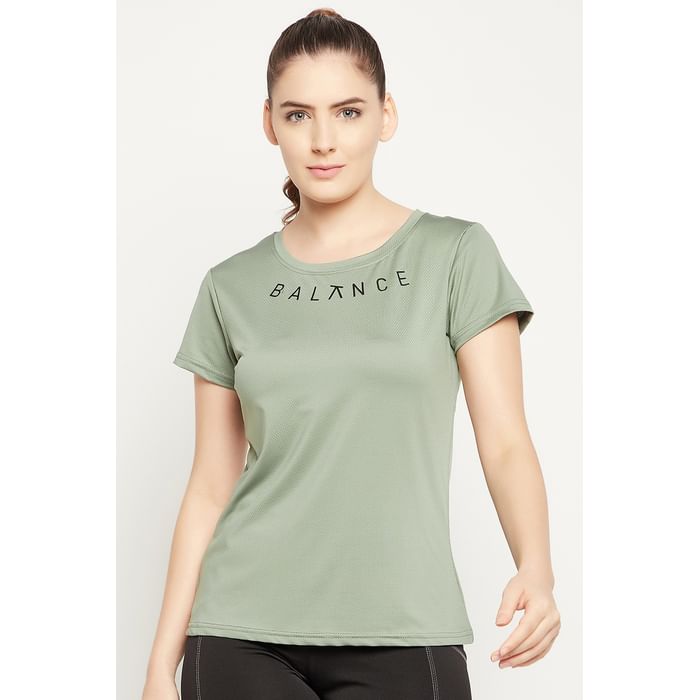 

Clovia Comfort Fit Active T-shirt in Olive Green - AT0112B17, Dark green