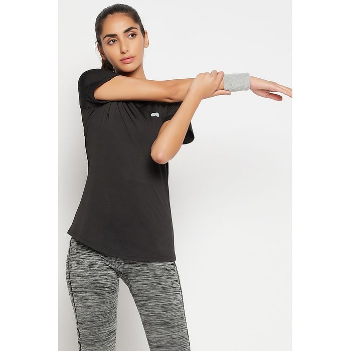 

Clovia Comfort Fit Active T-shirt in Black - AT0112C13