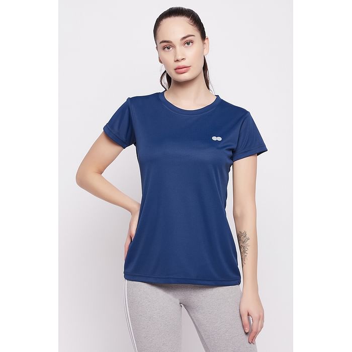 

Clovia Comfort Fit Active T-shirt in Navy - AT0112D08