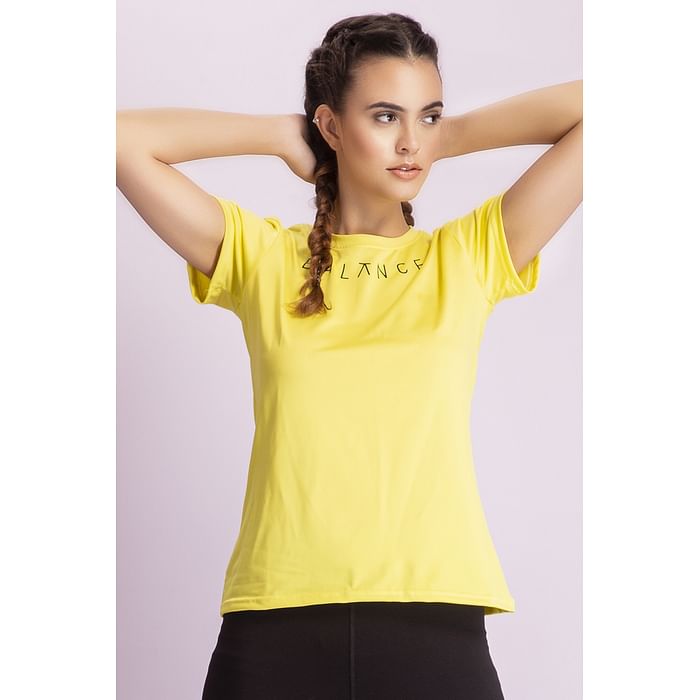

Clovia Comfort Fit Active Text Print T-shirt in Yellow - AT0112P02, Light yellow