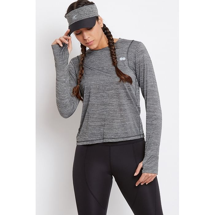 

Clovia Comfort Fit Active T-shirt in Grey Melange - AT0120A01, Light grey