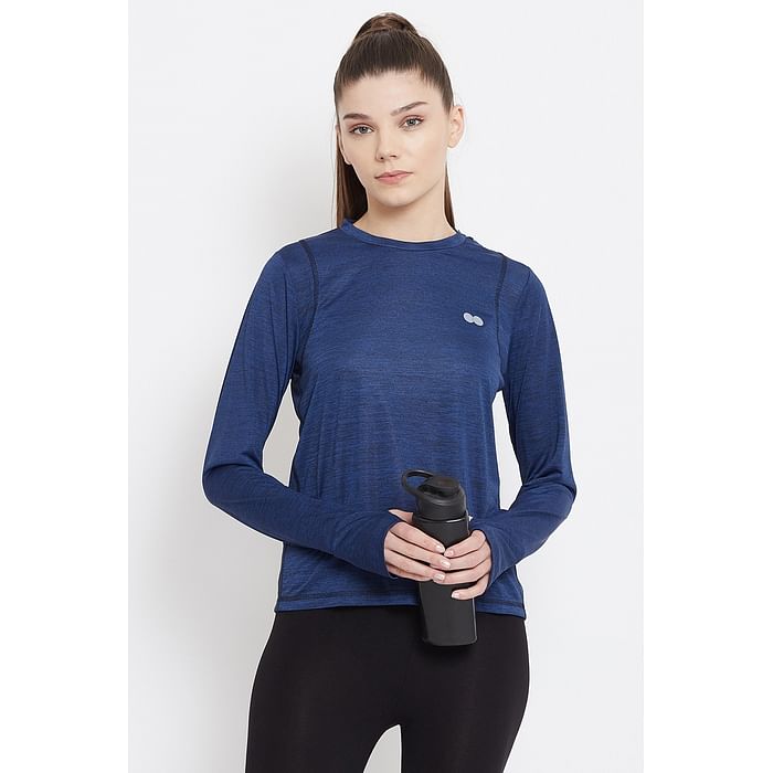 

Clovia Comfort Fit Active T-shirt in Navy Melange - AT0120A08