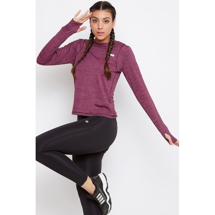 

Clovia Comfort Fit Active T-shirt in Burgundy Melange - AT0120A14, Pink