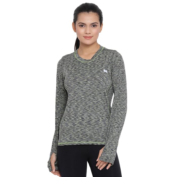 

Clovia Comfort Fit Active Full Sleeves Top with Thumb Opening in Green - AT0121P11, Light green