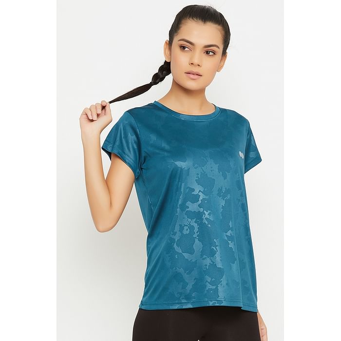 

Clovia Active Printed T-Shirt in Blue - AT0124G08, Navy
