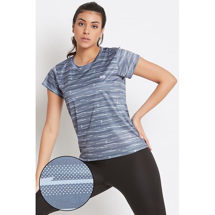 

Clovia Comfort Fit Active Striped T-Shirt in Grey - AT0124P05, Dark grey