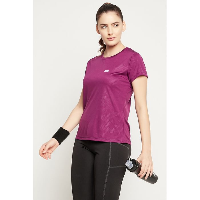 

Clovia Comfort Fit Active T-shirt in Plum Colour - AT0124P15, Purple