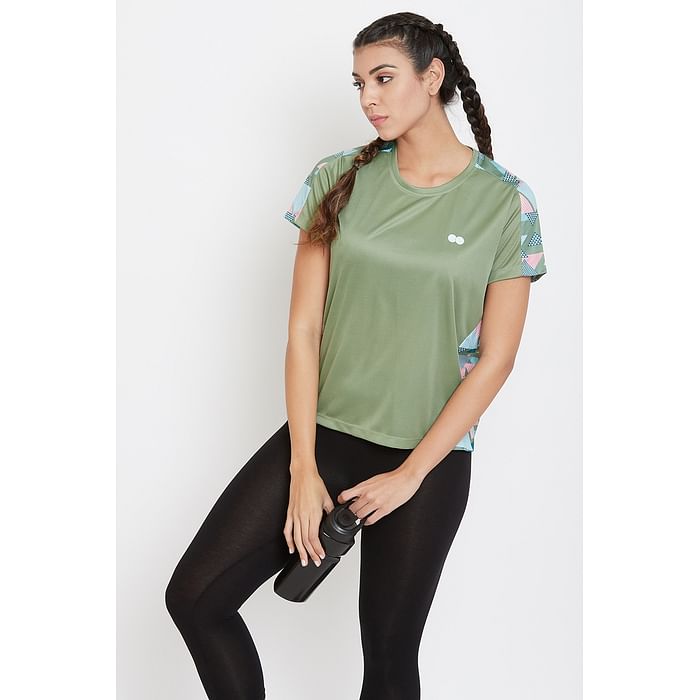 

Clovia Comfort Fit Active T-shirt in Sage Green - AT0130A11, Light green