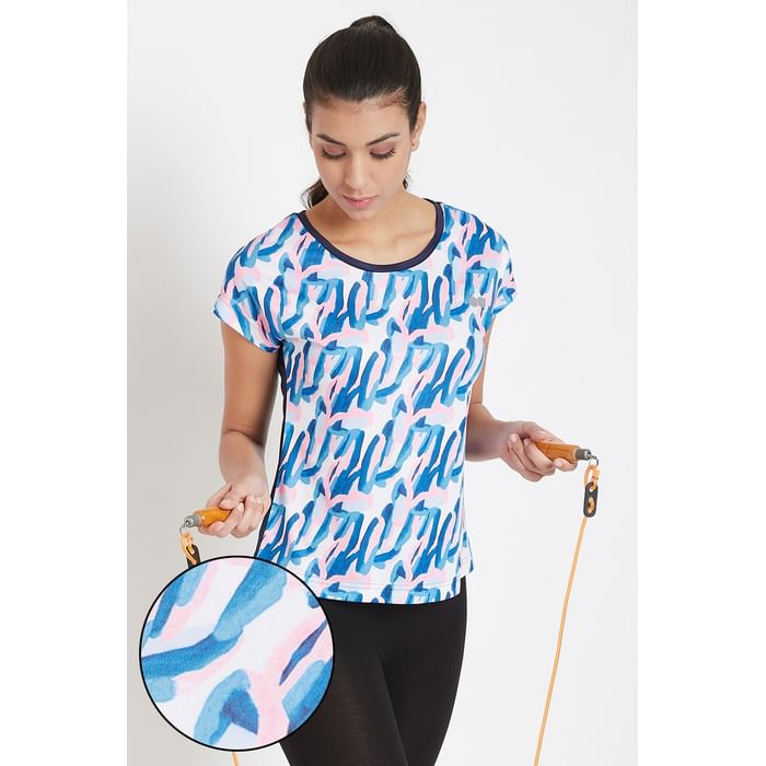 

Clovia Comfort Fit Active Printed T-shirt in Navy - AT0130D08
