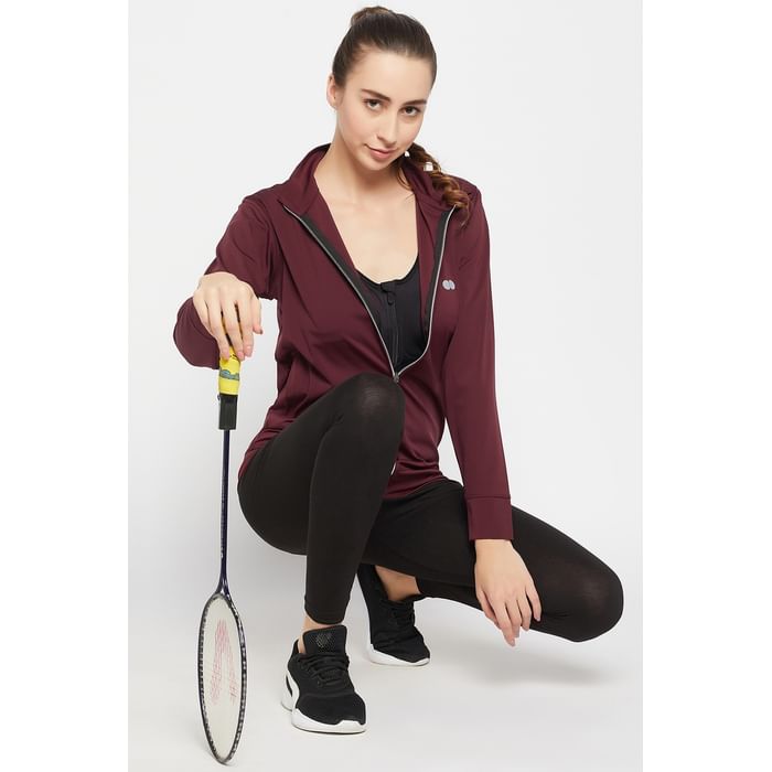 

Clovia Comfort-Fit Activewear Jacket in Plum Colour - AT0131P09, Maroon