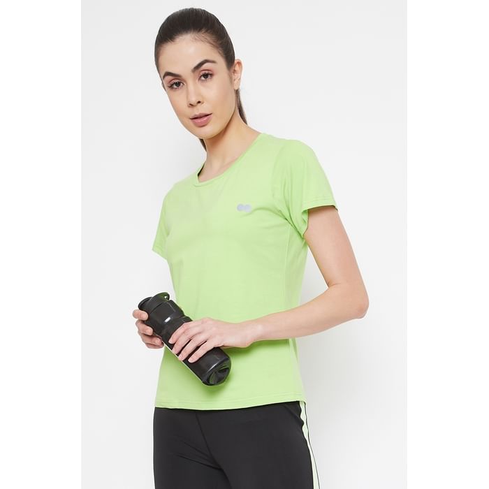 

Clovia Comfort Fit Active T-shirt in Lime Green - Cotton Rich - AT0143P11, Light green