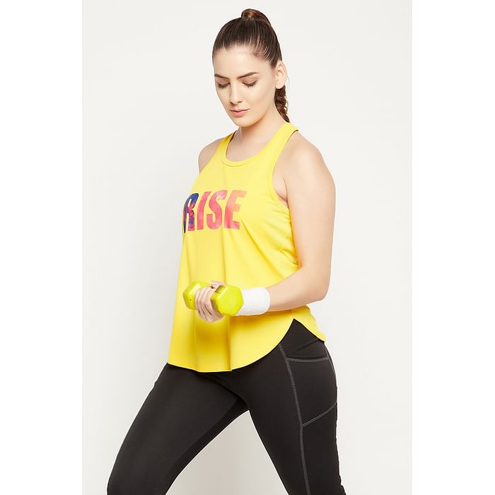 

Clovia Comfort Fit Text Print Active Tank Top in Yellow - AT0145P02, Light yellow