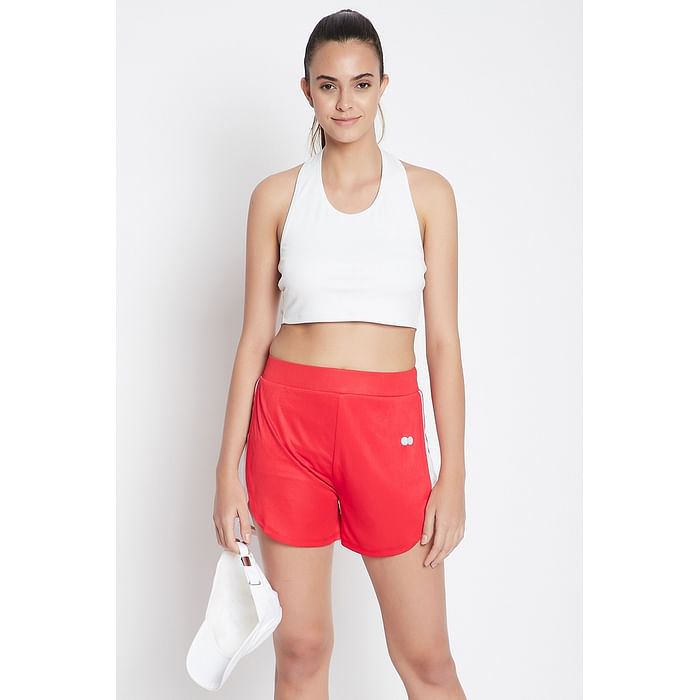 

Clovia Padded Active Crop Top in White with Halter Neck - AT0155P18