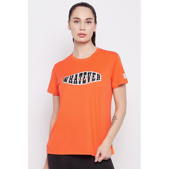 

Clovia Comfort Fit Text Print Active T-shirt in Orange - AT0160A16