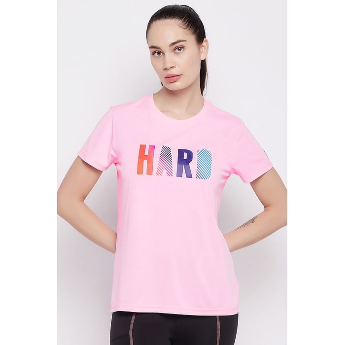 

Clovia Comfort Fit Text Print Active T-shirt in Baby Pink - AT0160A22, Light pink