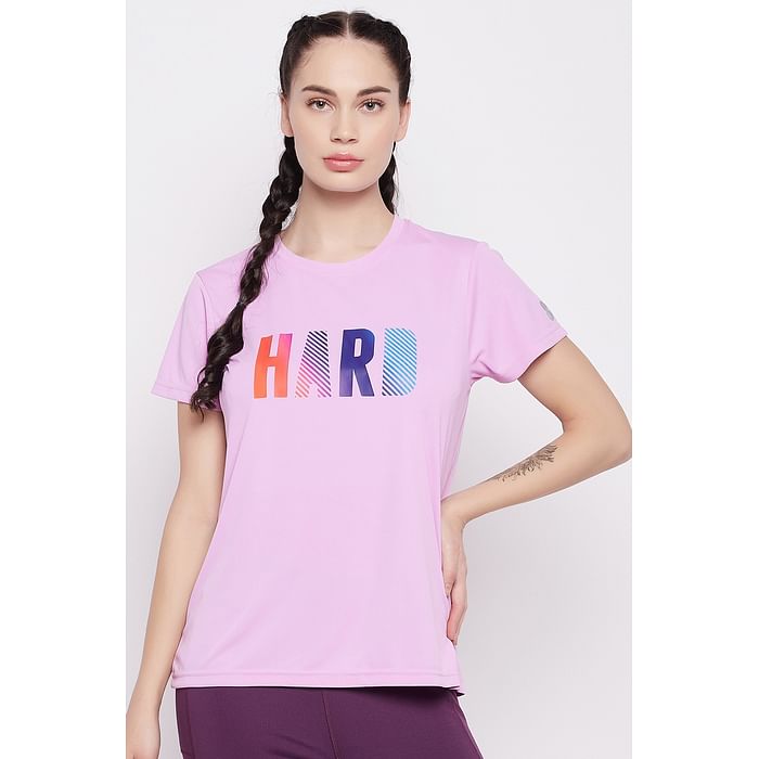 

Clovia Comfort Fit Text Print Active T-shirt in Lilac - AT0160D12, Lavender